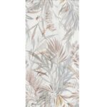 Испанская керамическая плитка со стыкующимся рисунком цветов и листьев halima fleur blanc rect 60х120 см