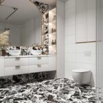 Черно-белый матовый керамогранит panda 1200х600 мм фото в интерьере ванной 2