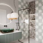 Мозаика стеклянная черно-белая разноцветная Aspect 327х327 мм чип 20х20 мм фото в интерьере 2