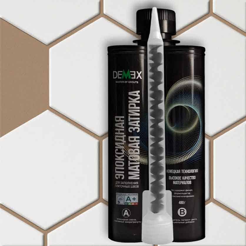 Эпоксидная затирка Demex матовая карамель 305 с плиткой