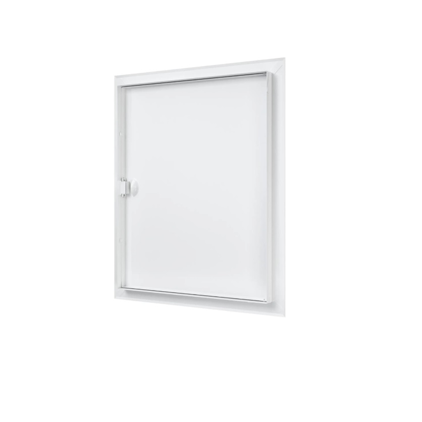 Люк ревизионный под плитку 400х500 ЛТ4050МП белый стальной с ручкой вид сзади