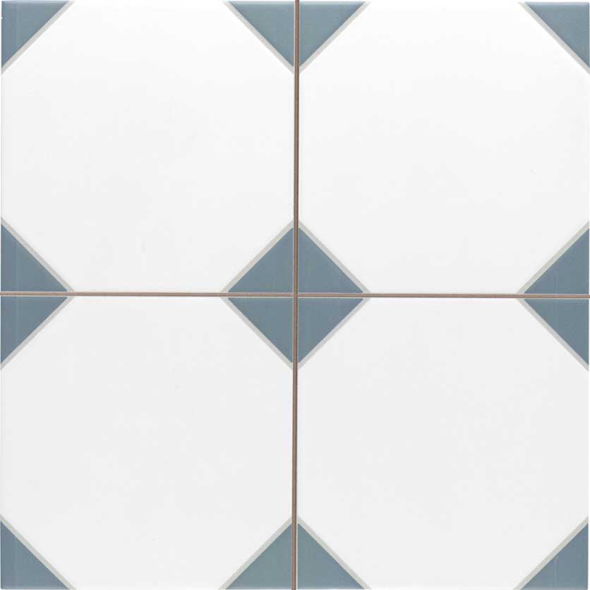 Canterbury Blue белый керамогранит 33,3х33,3 с синими вставками