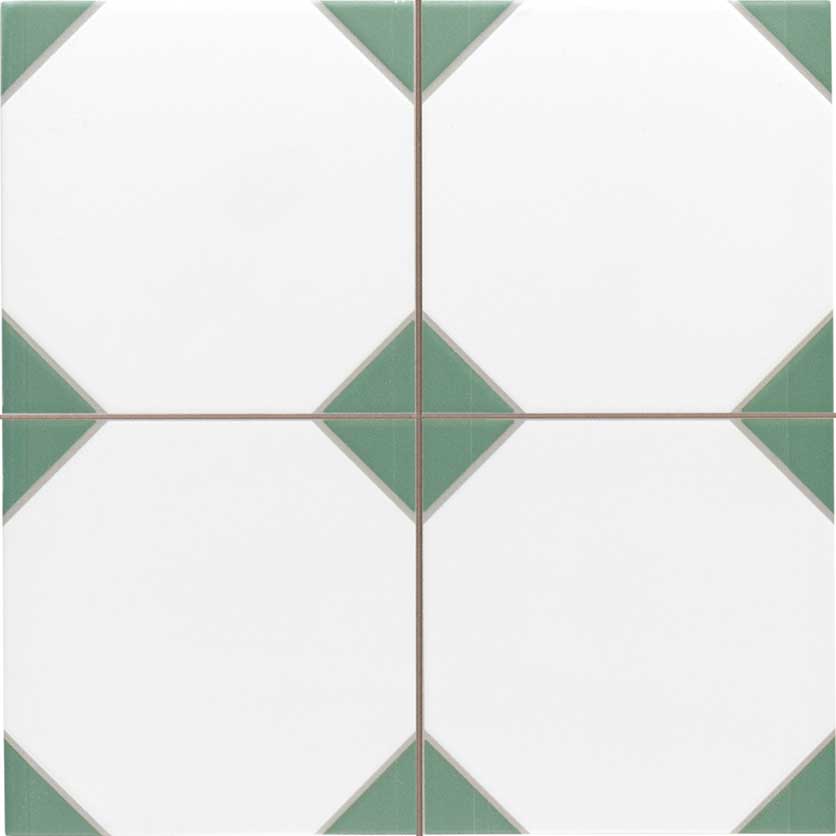 Керамогранит белый со вставками зеленого цвета Canterbury Green 33,3х33,3 см