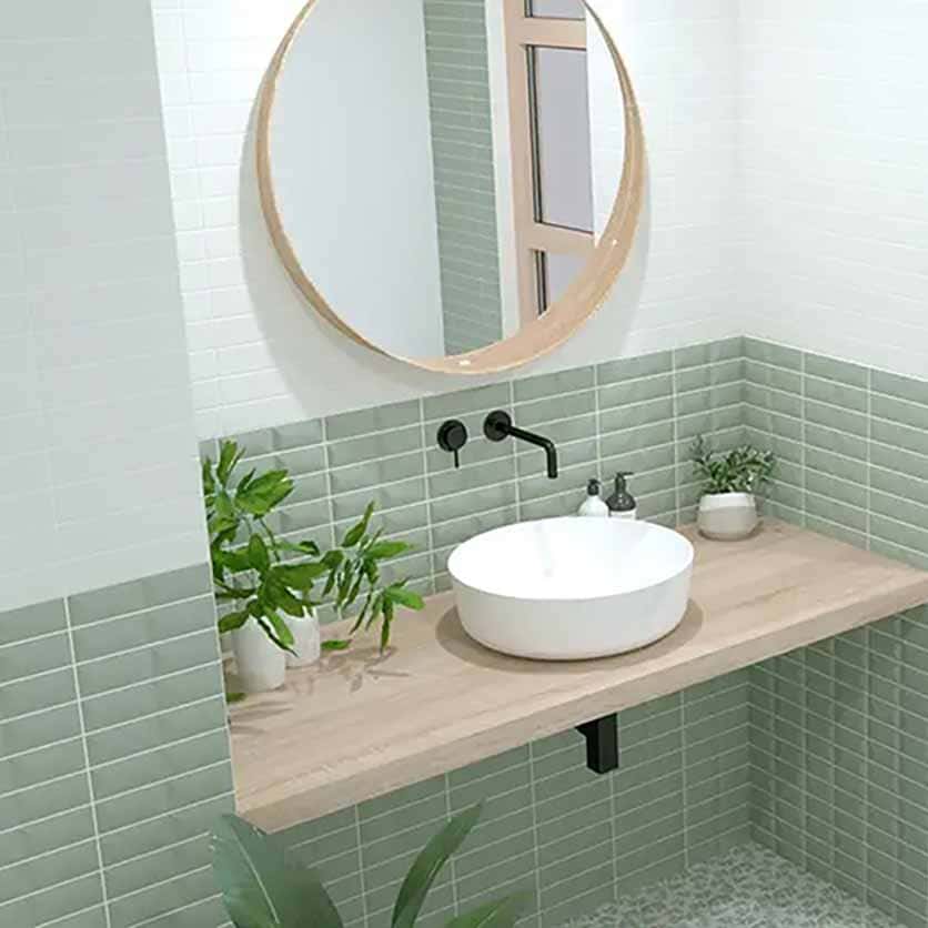 Керамическая плитка матовая зеленый кабанчик Glenbrook October Mist Padded 5х20 Интерьер с керамической плиткой кабанчик Glenbrook October Mist