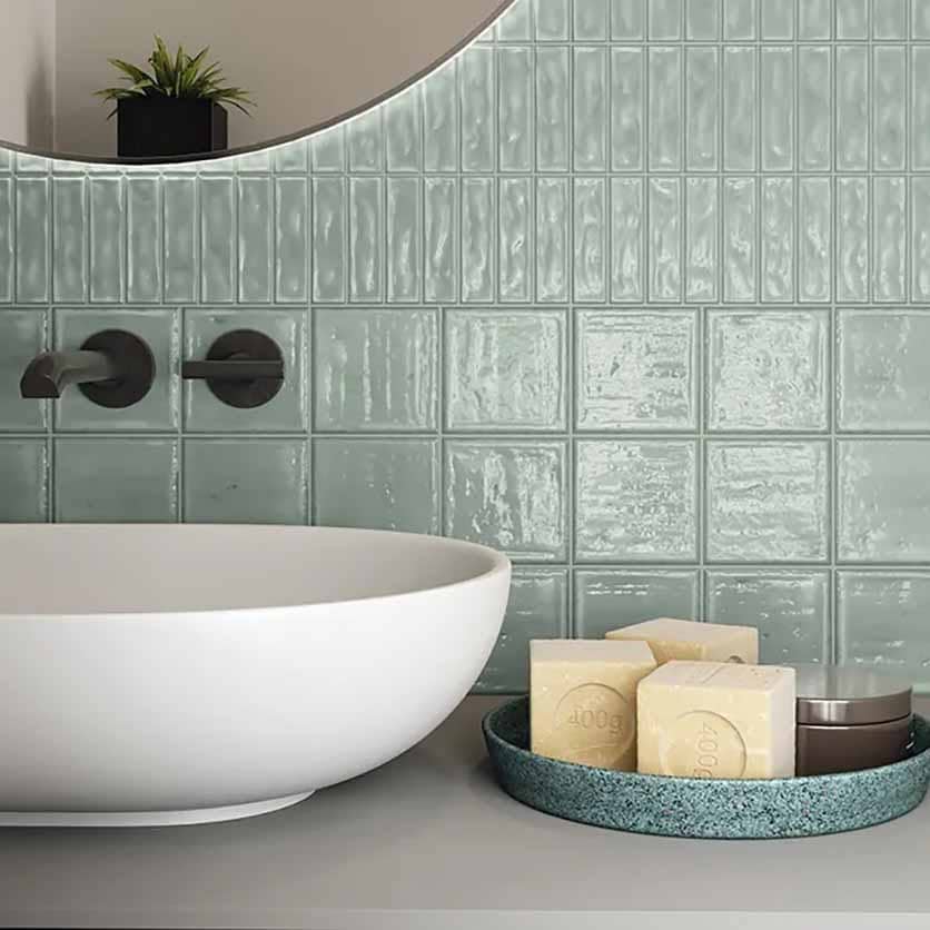 Керамическая плитка светло-зеленая Absolut Sticks Fern 20x20 Керамическая плитка Absolute ceramica Sticks green 20x20 фото в интерьере