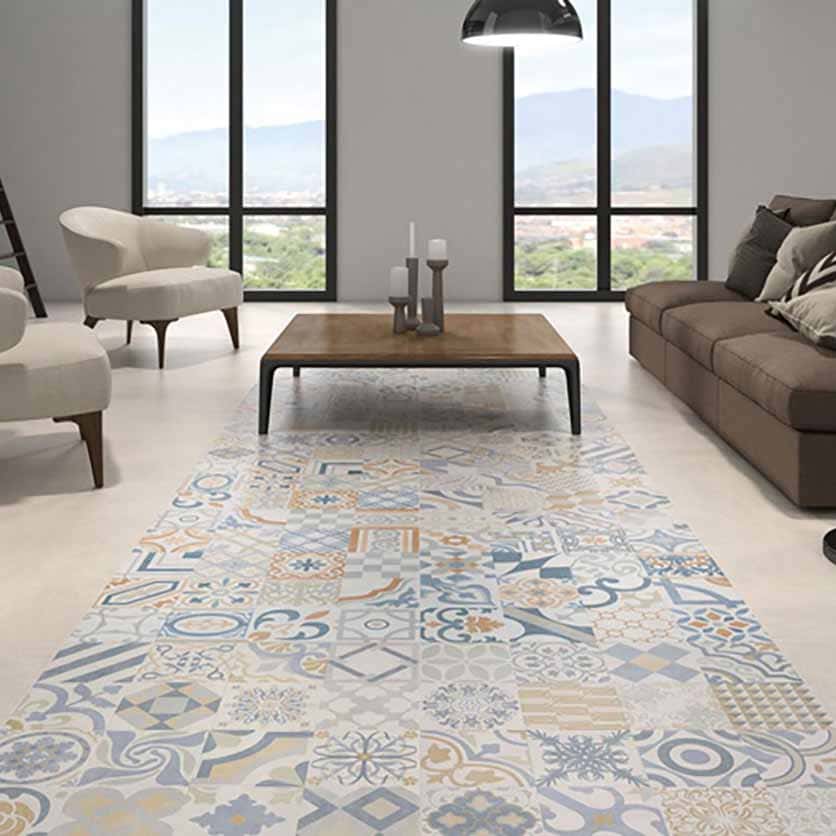 керамогранит пэчворк pamesa Provensza L Blanco 60x60 с рисунками керамогранит белый матовый pamesa Provenza Blanco и L blanco фото в интерьере