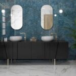 Керамогранит синий мрамор Pamesa Cr. Lux Kionia Azzurro Pol Ret 60x120 фото в интерьере 2