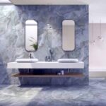 Керамогранит синий мрамор Pamesa Cr. Lux Noor Berry Pul. Rect. 60x120 фото в интерьере