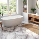 Матовый керамогранит под белый мрамор с серыми прожилками ZA-L60307 формат 60х60 см фото в интерьере