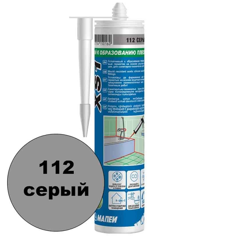 Силиконовый клей герметик XS1 Мапеи 112 цвет серый Mapei